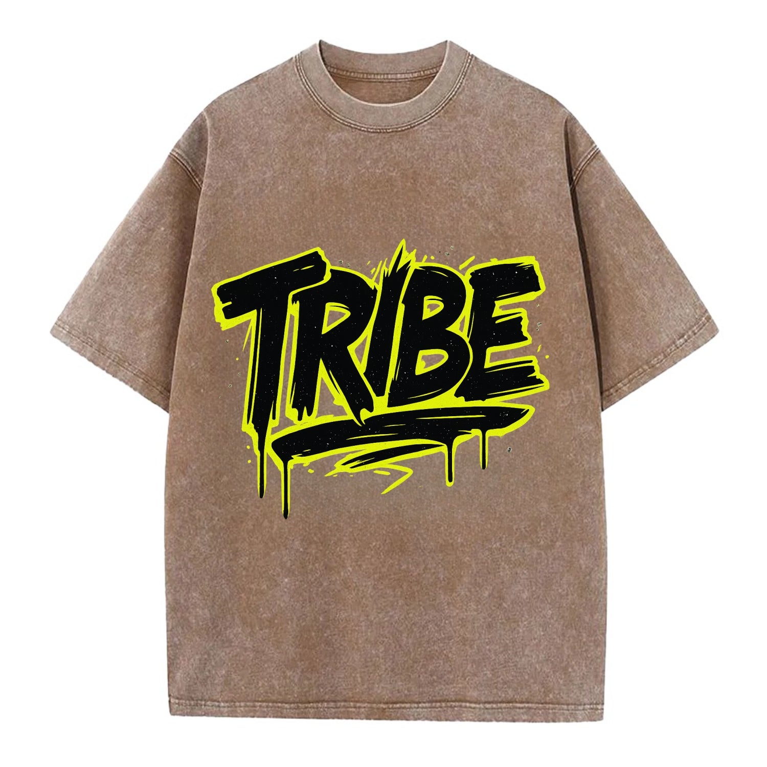 Bold typography design - "TRIBE" - your community, your group - Vintage T-shirt - Brown