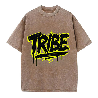 Bold typography design - "TRIBE" - your community, your group - Vintage T-shirt - Brown