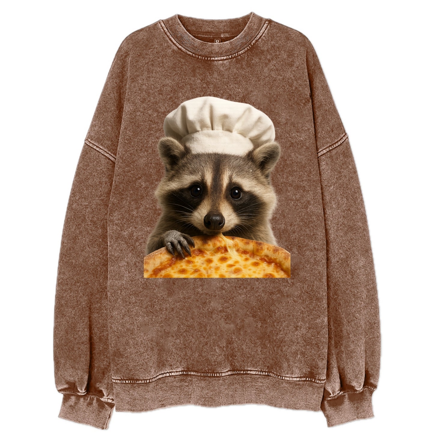 Pizza Dad Raccoon  - Vintage Sweatshirt - Brown