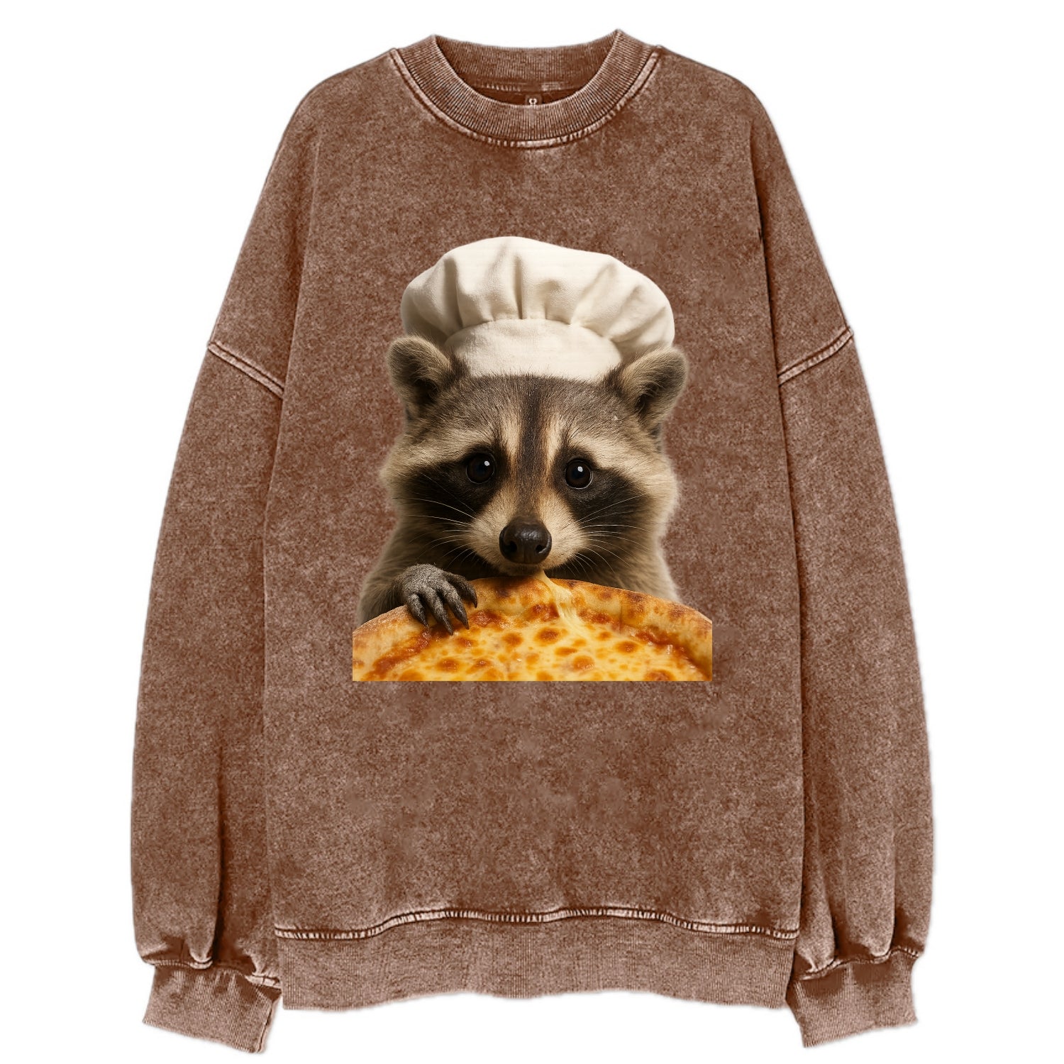 Pizza Dad Raccoon  - Vintage Sweatshirt - Brown