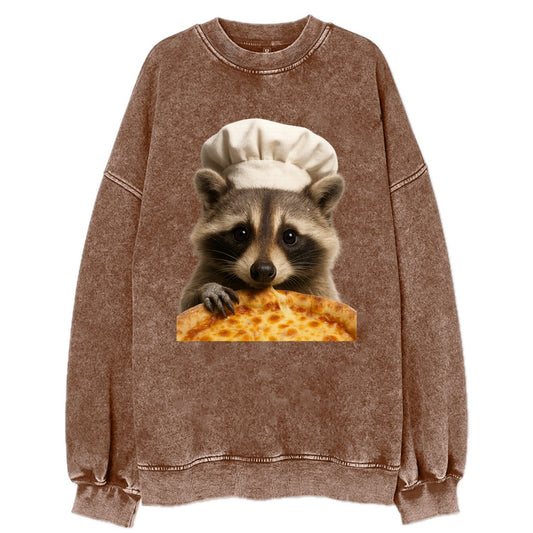 Pizza Dad Raccoon  - Vintage Sweatshirt - Brown
