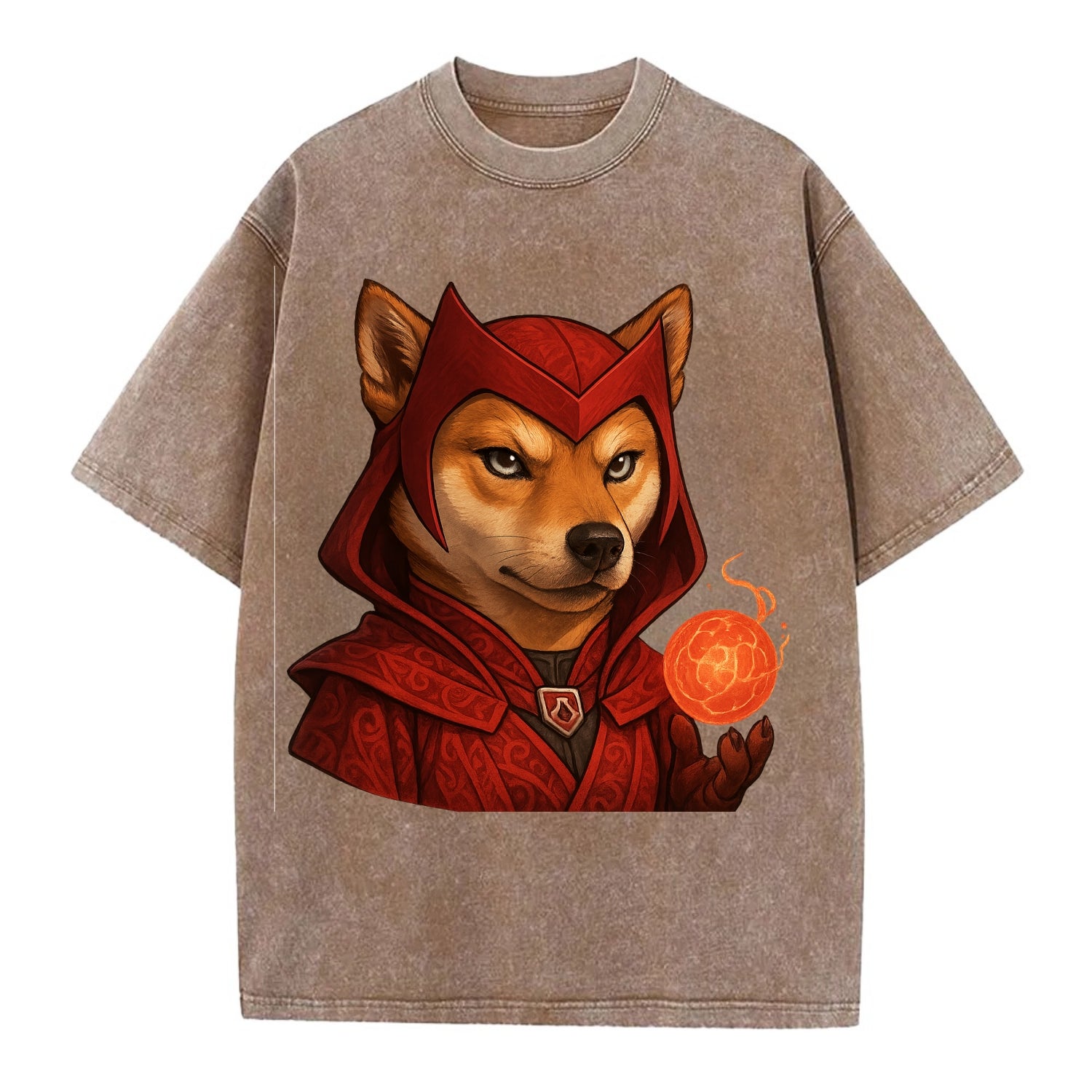 Shiba Inu Scarlet Witch  - Vintage T-shirt - Brown