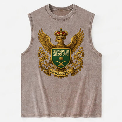 Saudi Arabia Heritage Badge  - Vintage Washed Tank - Brown