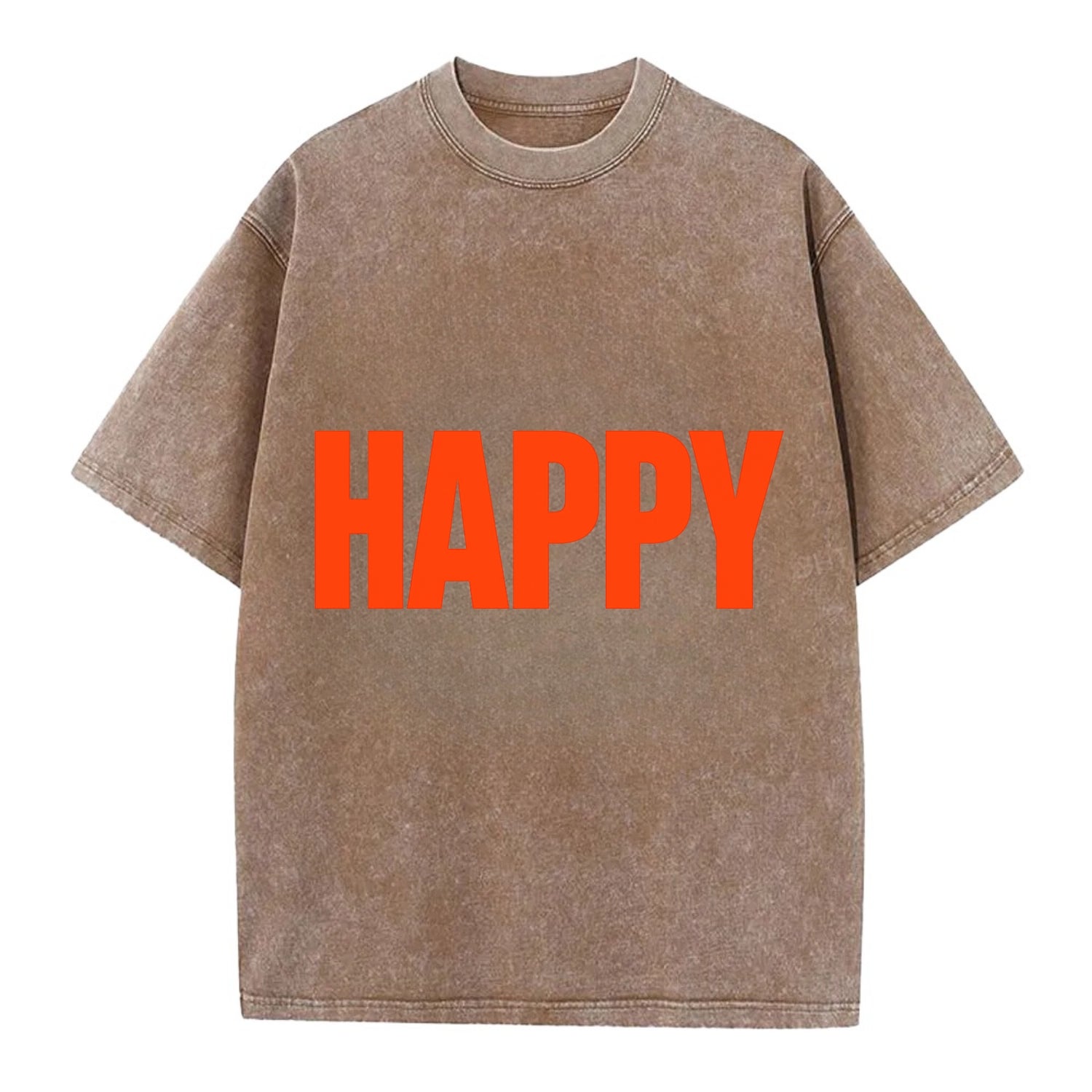 Bold typography design - "HAPPY" - joyful, content, pleased - Vintage T-shirt - Brown