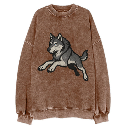 Wolf Leaping Action  - Vintage Sweatshirt - Brown