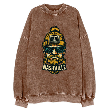 Nashville Commodore wearing Vanderbilt beanie with anchor patch - Vintage Sweatshirt - Brown
