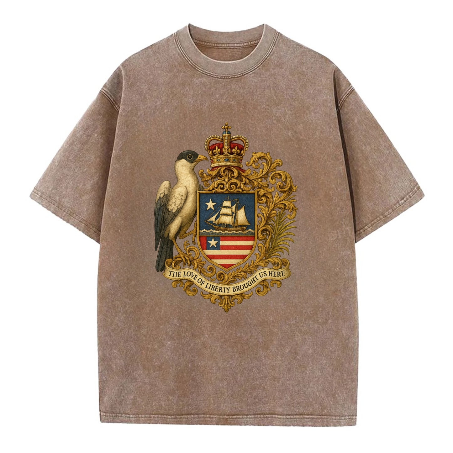 Liberia Pepper Bird Emblem  - Vintage T-shirt - Brown