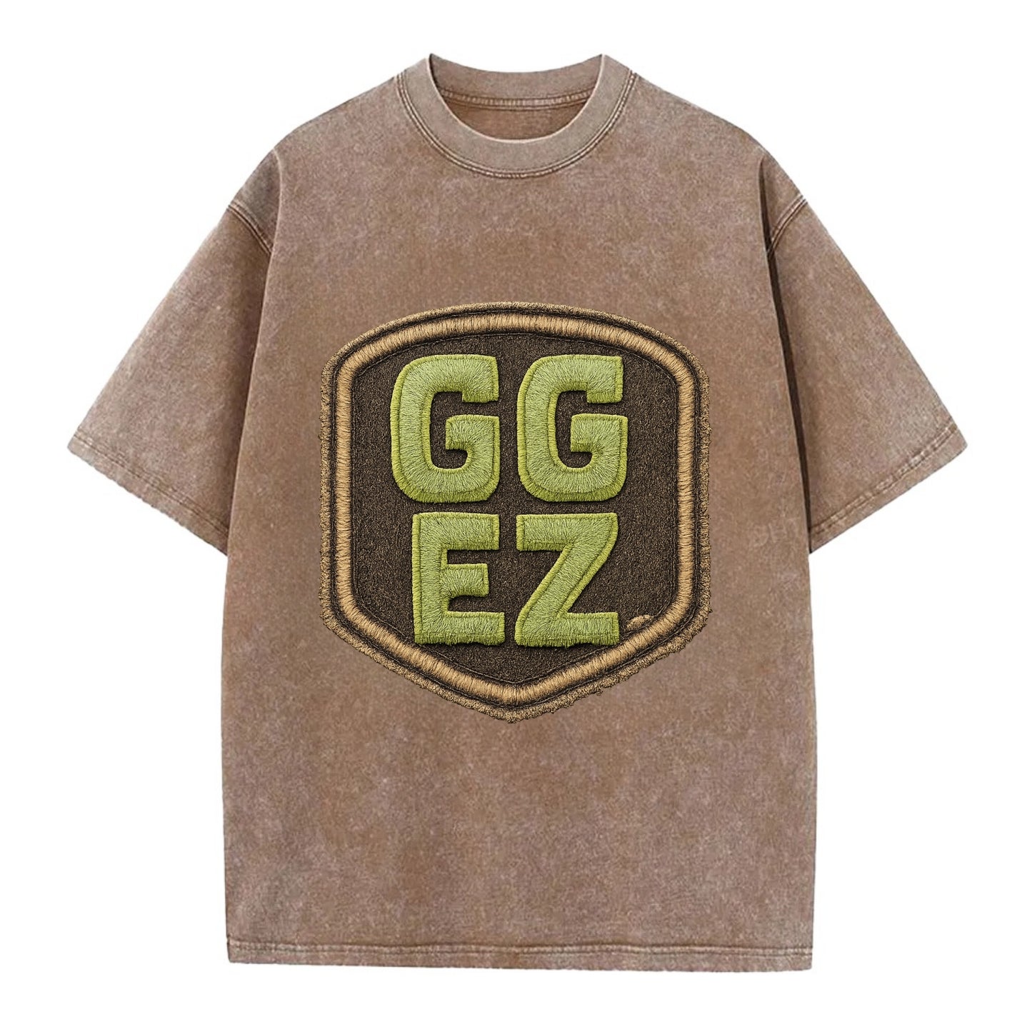 GG EZ - victory text in neon green , easy win - Vintage T-shirt - Brown