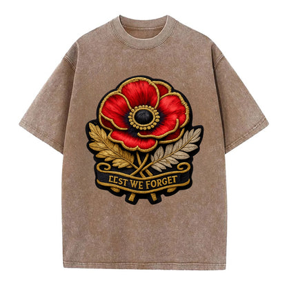 MEMORIAL POPPY - red poppy flower in scarlet , remembrance - Vintage T-shirt - Brown