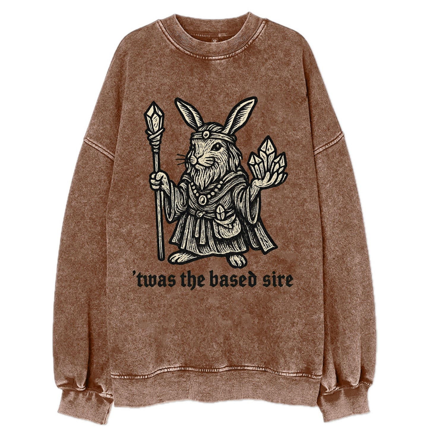 Crystals Healing Hippie Rabbit  - Vintag Vintage Sweatshirt - Brown