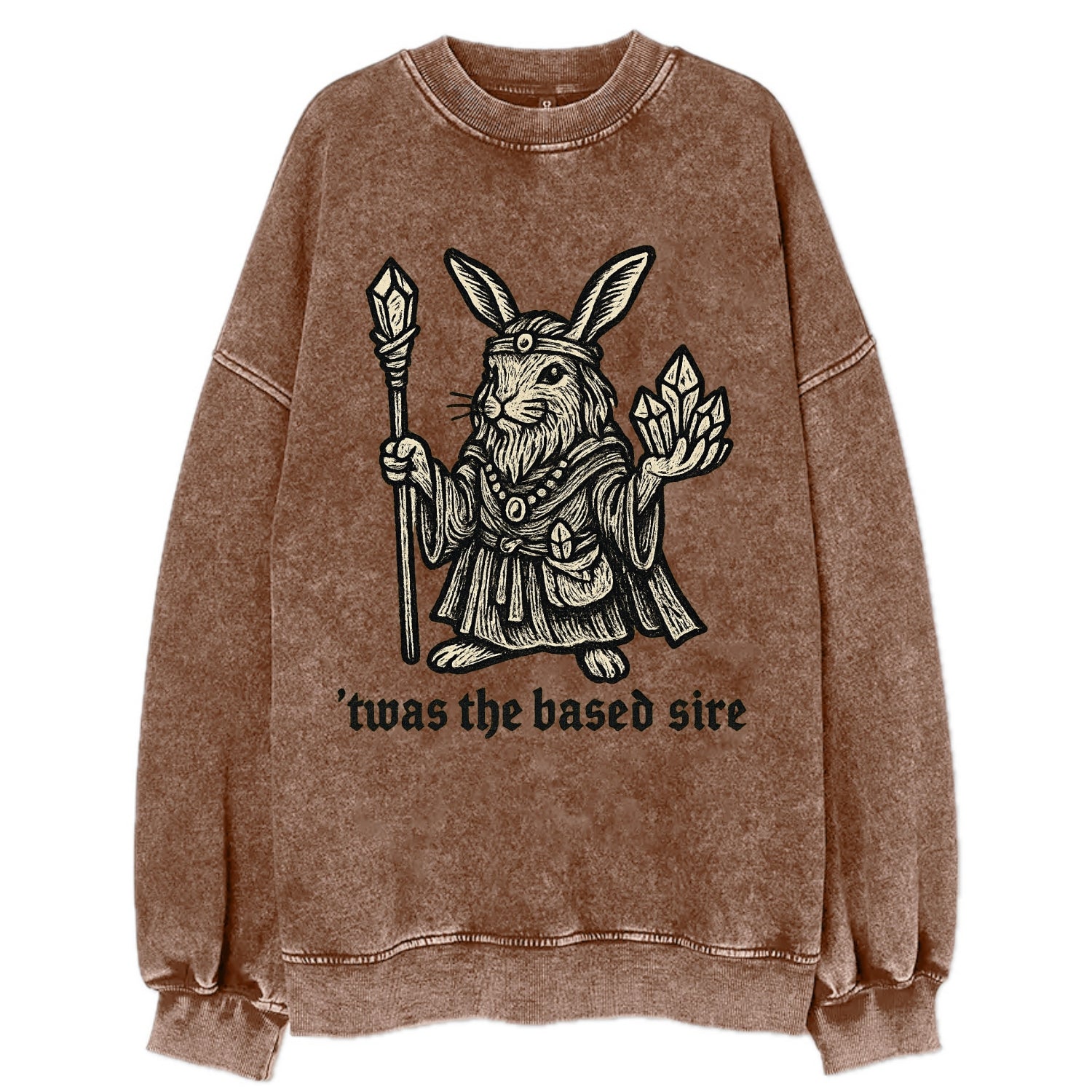 Crystals Healing Hippie Rabbit  - Vintag Vintage Sweatshirt - Brown