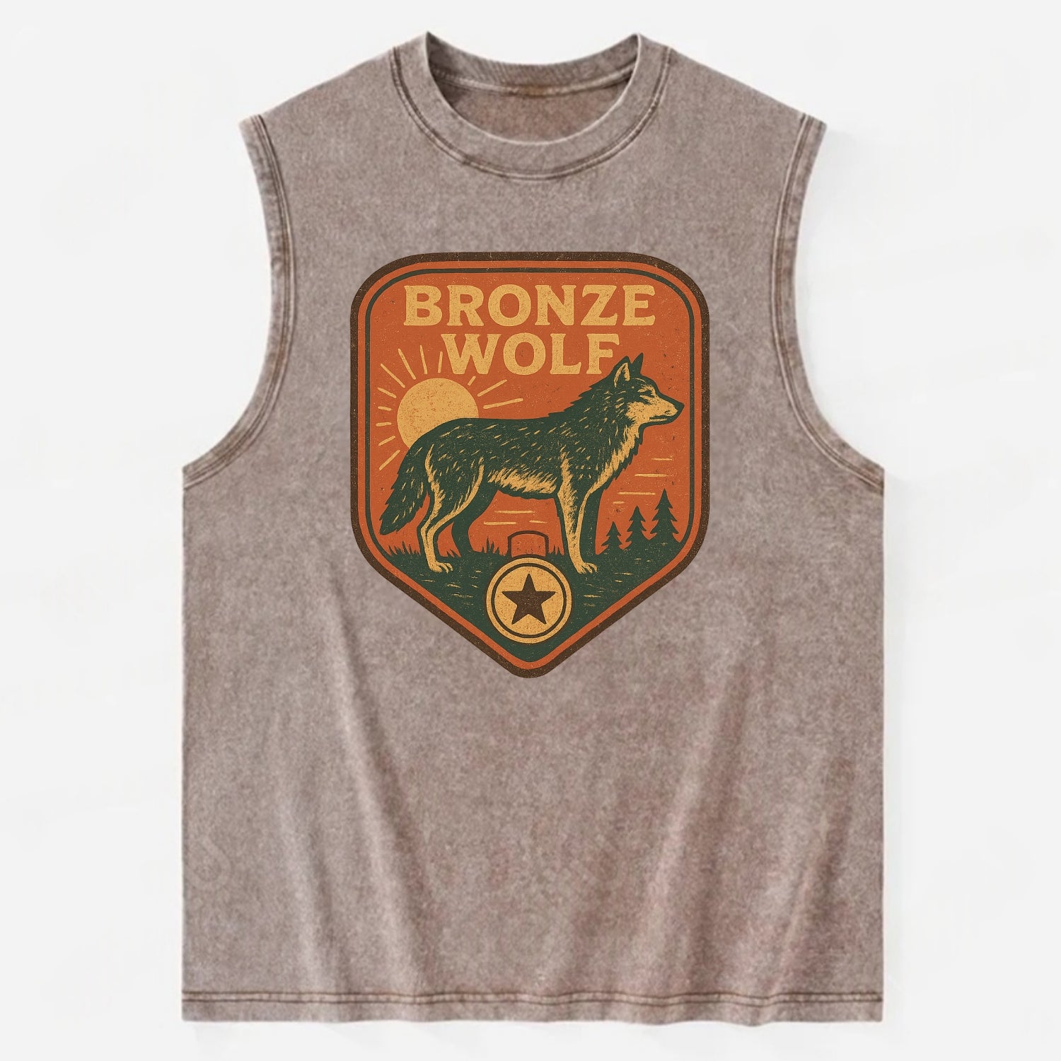 Bronze Wolf Medal  - Vintage Washed Tank - Brown