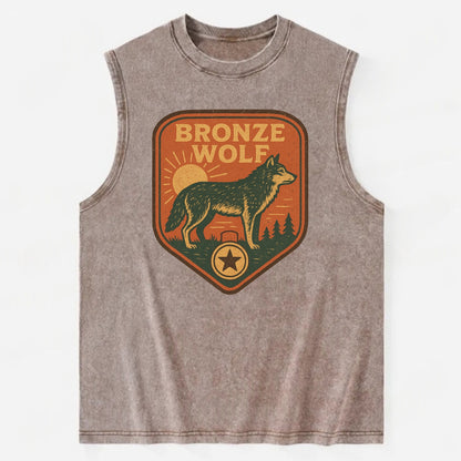 Bronze Wolf Medal  - Vintage Washed Tank - Brown