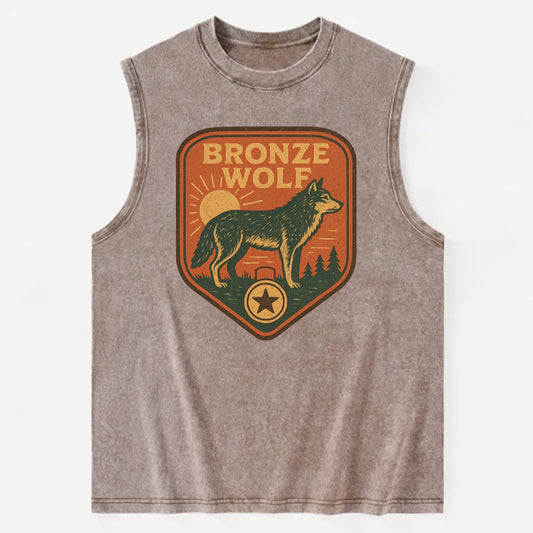 Bronze Wolf Medal  - Vintage Washed Tank - Brown
