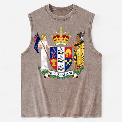 Coat Of Arms Of New Zealand - Vintage Washed Tank - Brown