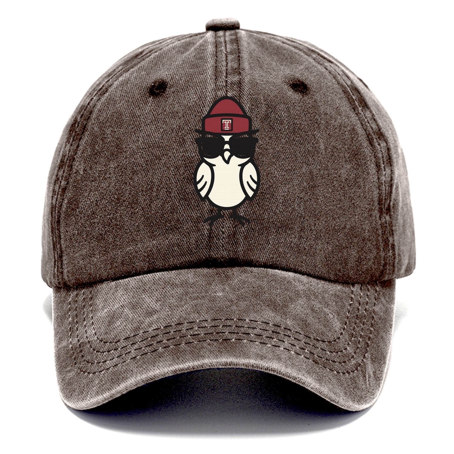Philadelphia Owl wearing Temple beanie with T patch - Classic Cap - Brown