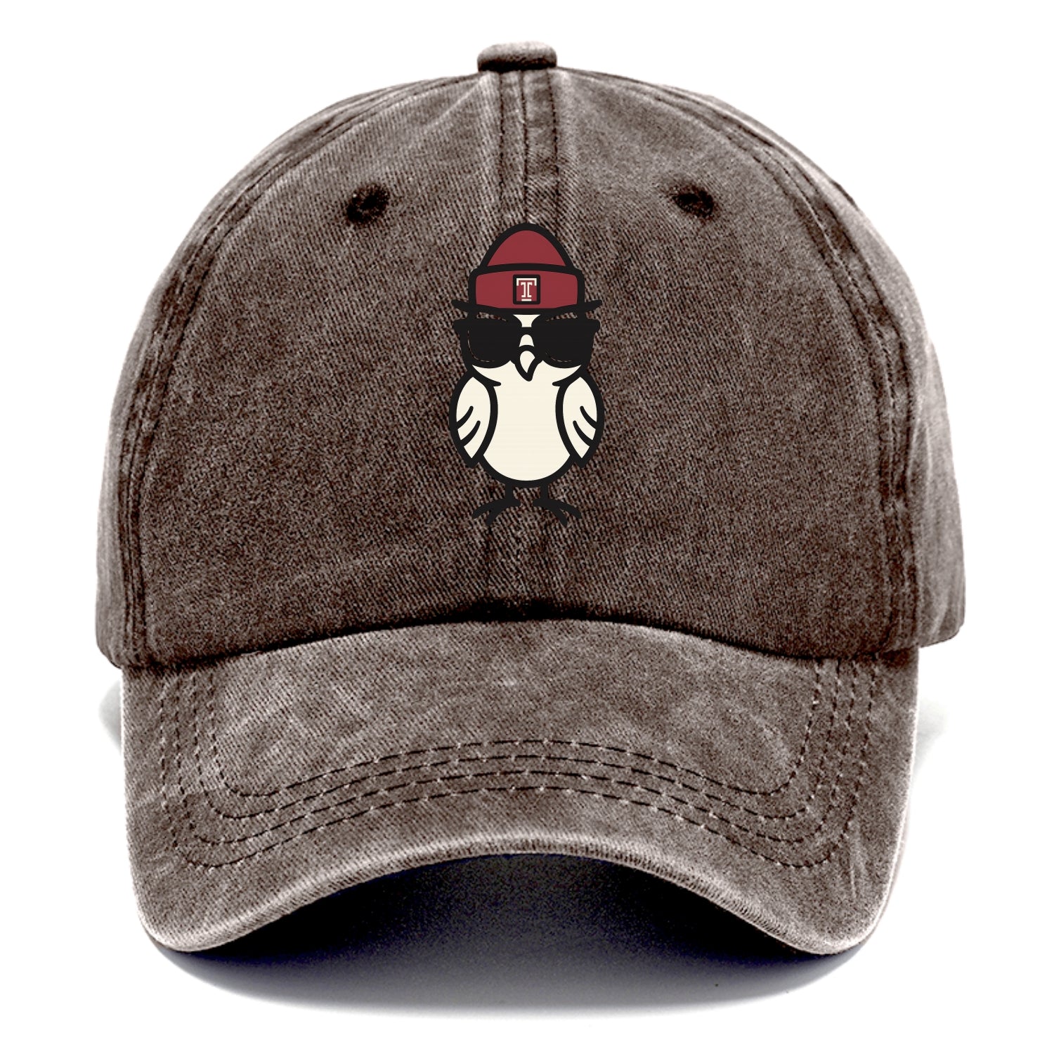 Philadelphia Owl wearing Temple beanie with T patch - Classic Cap - Brown