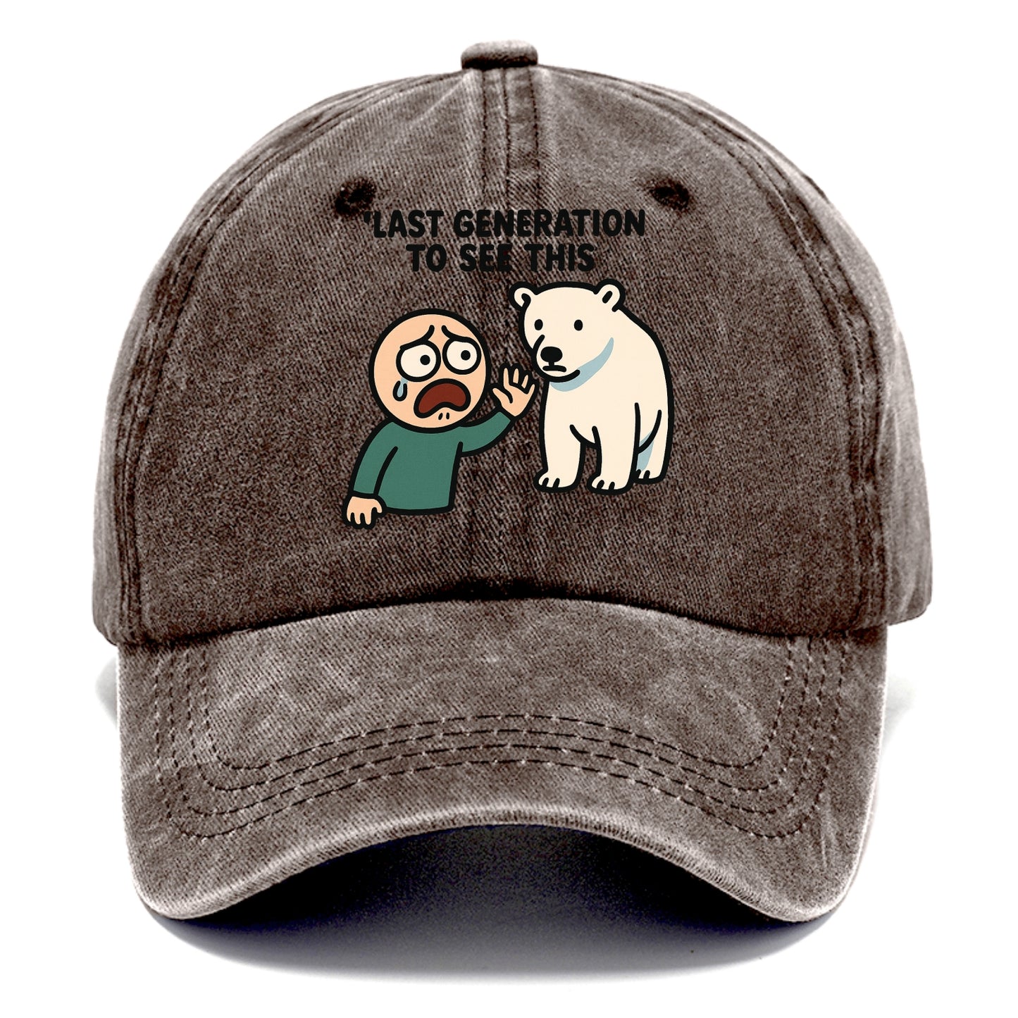 Person waving goodbye to polar bear - "Last generation to see this" - extinction grief - Classic Cap - Brown