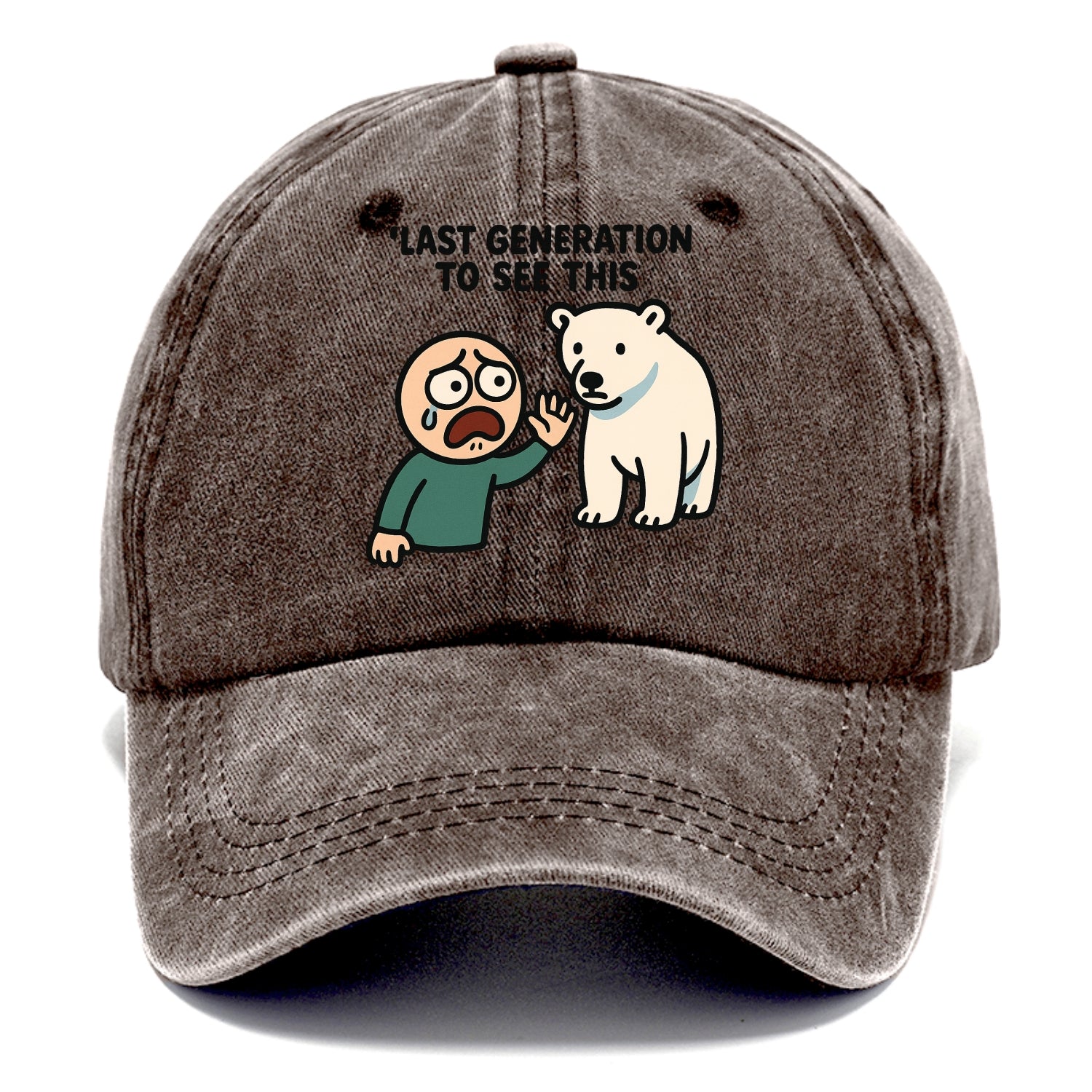 Person waving goodbye to polar bear - "Last generation to see this" - extinction grief - Classic Cap - Brown