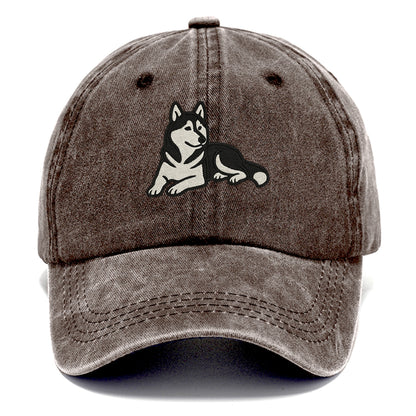 Siberian Husky - Black and white relaxed Classic Cap - Brown