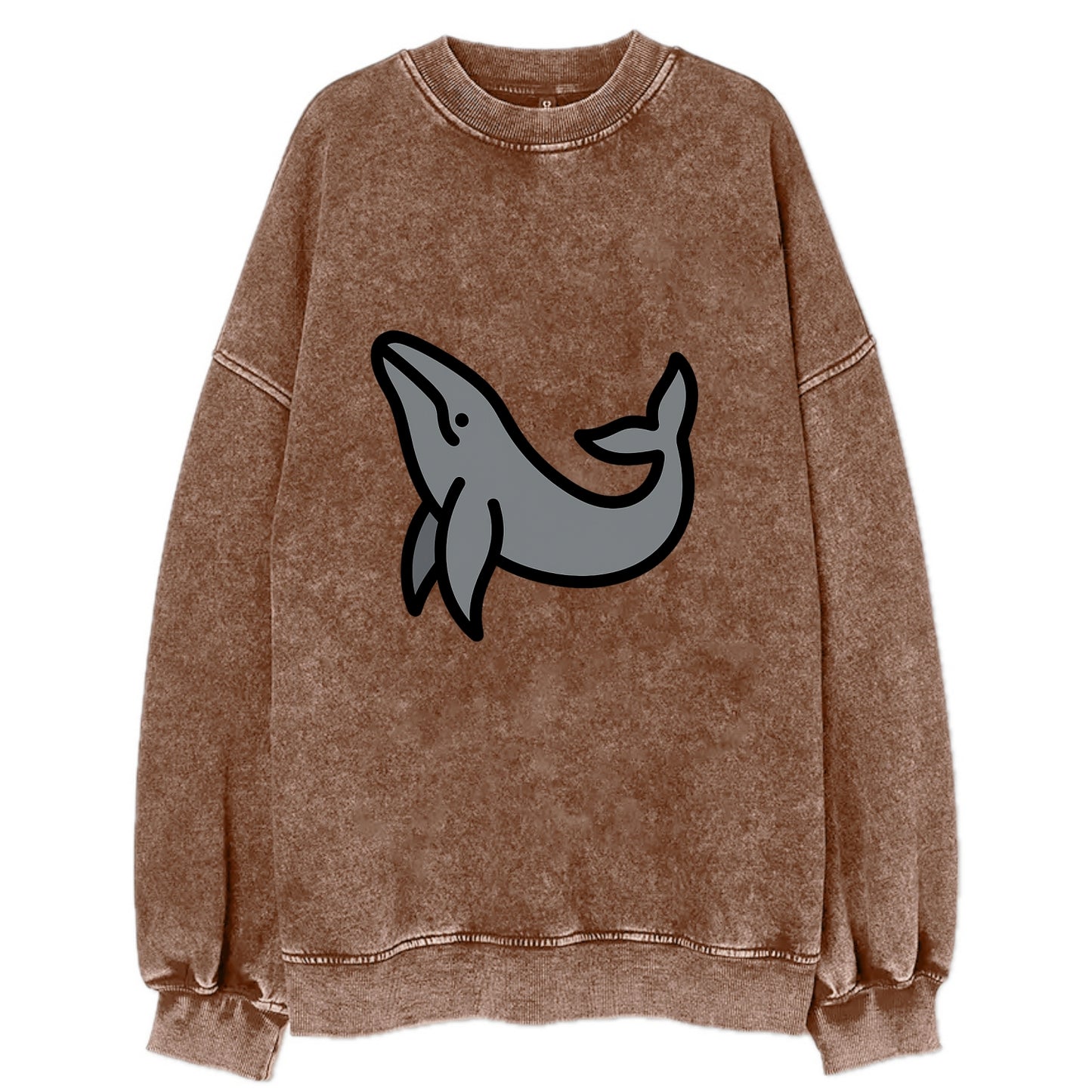 Humpback Whale - Gray breaching pose flat side profile - Vintage Sweatshirt - Brown