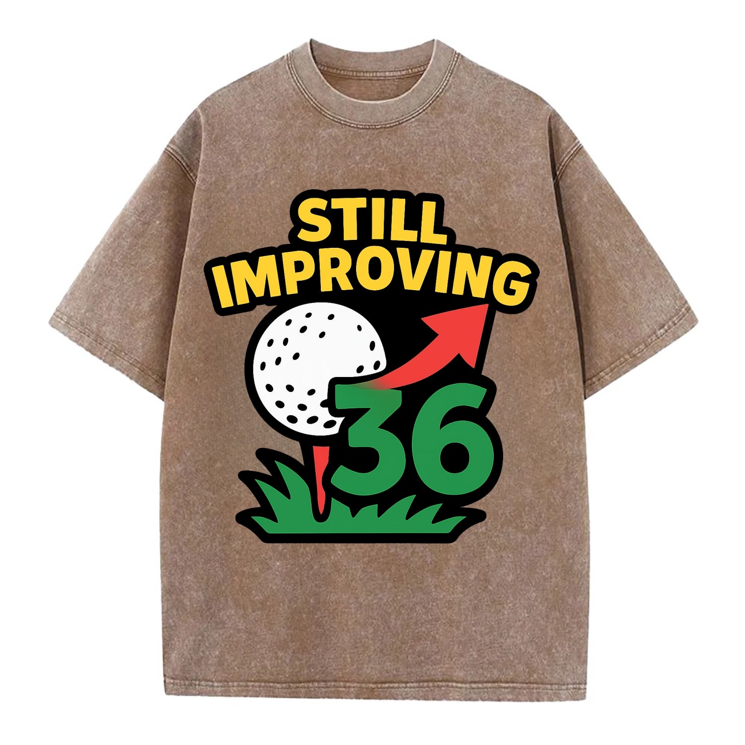 Handicap number getting higher with arrow - "Still Improving" - optimistic - Vintage T-shirt - Brown