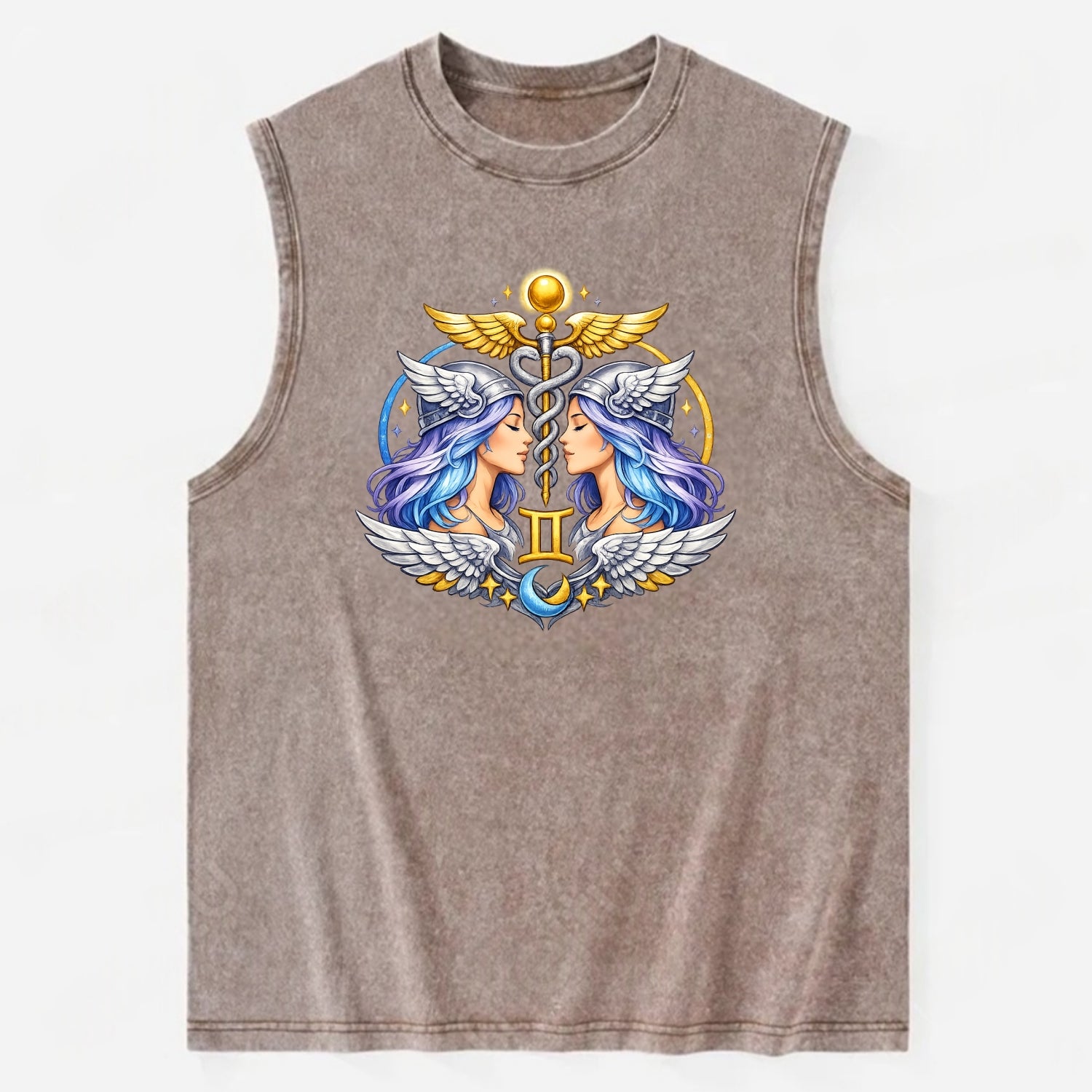 MERCURY WINGS | Winged messenger symbol | Caduceus staff | Swift - Vintage Washed Tank - Brown