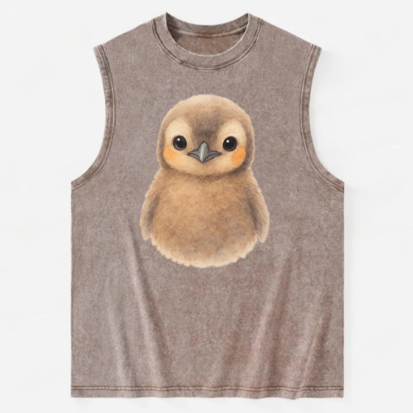 Baby King Penguin - orange cheek patches, fluffy brown, large eyes, - Vintage Washed Tank - Brown