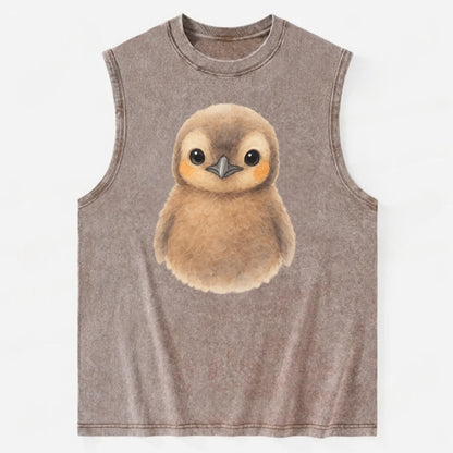 Baby King Penguin - orange cheek patches, fluffy brown, large eyes, - Vintage Washed Tank - Brown