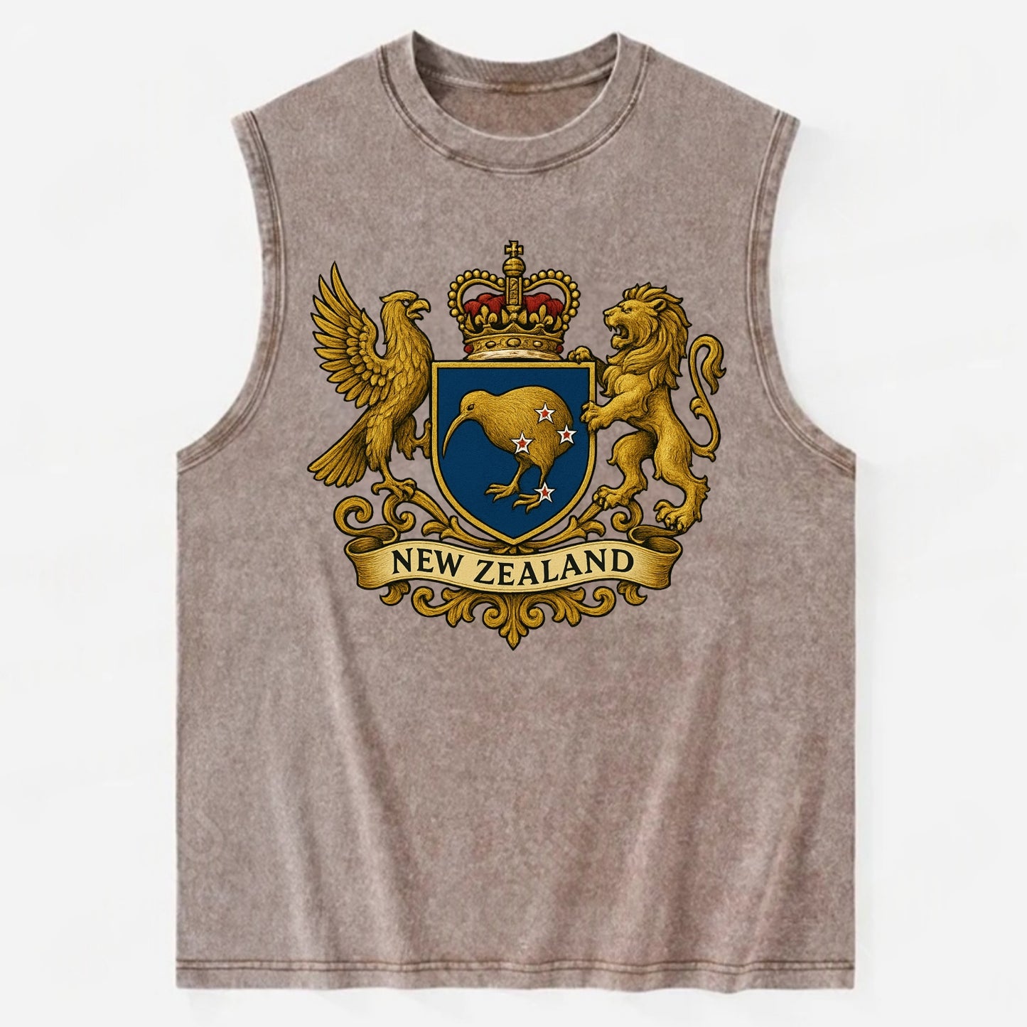 New Zealand Heritage Badge  - Vintage Washed Tank - Brown
