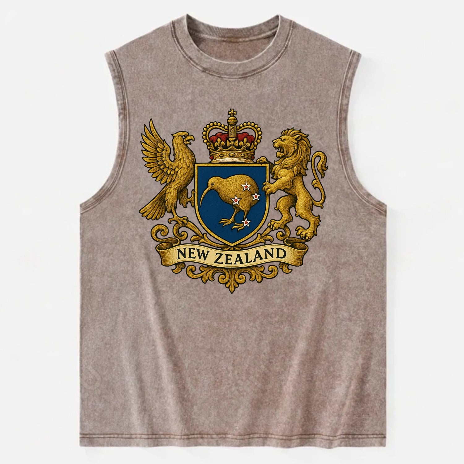 New Zealand Heritage Badge  - Vintage Washed Tank - Brown