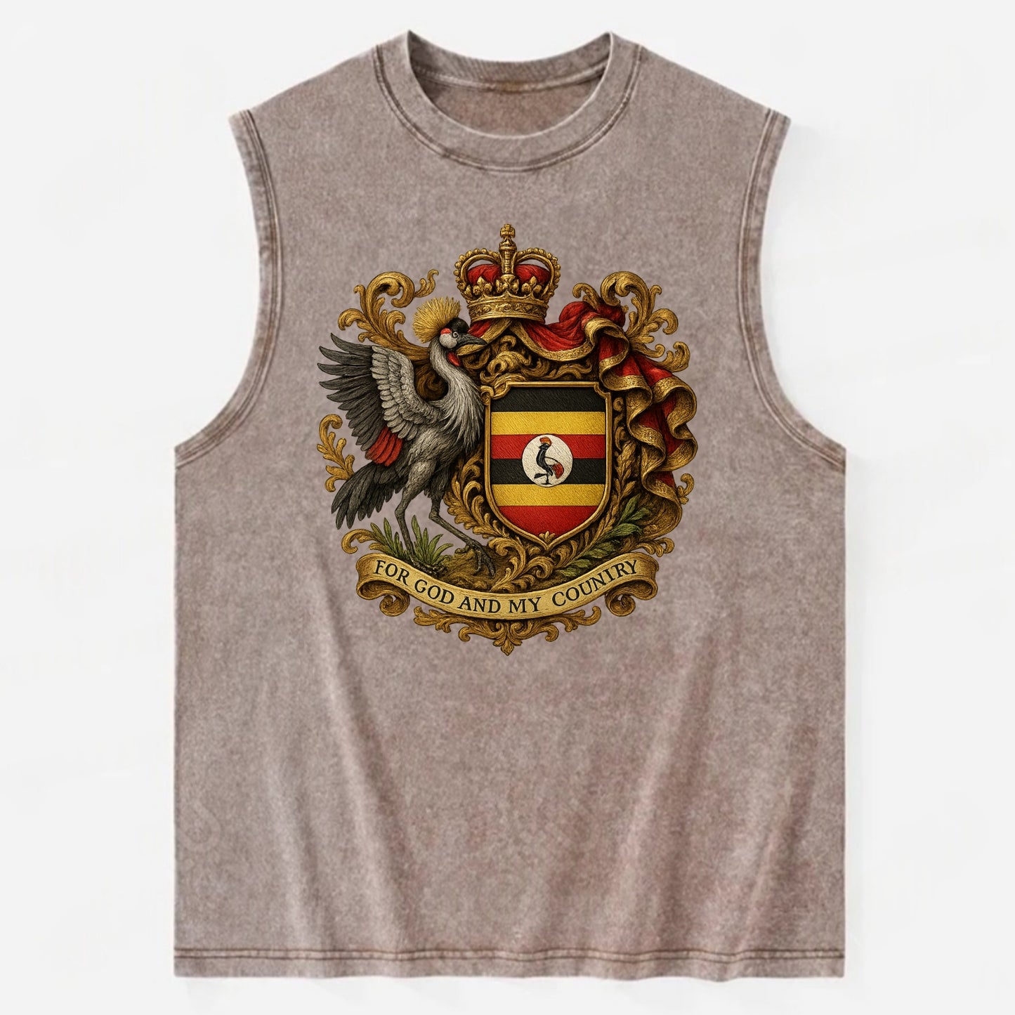 Uganda Crested Crane Emblem  - Vintage Washed Tank - Brown