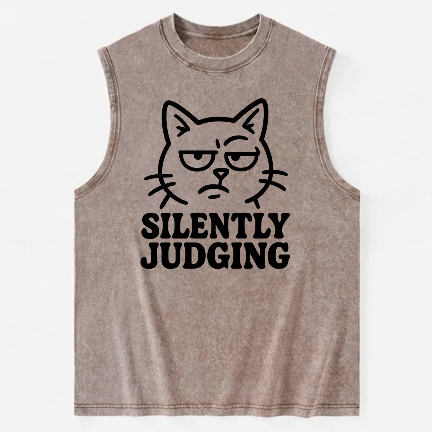Sassy Side-Eye Cat - Vintage Washed Tank - Brown