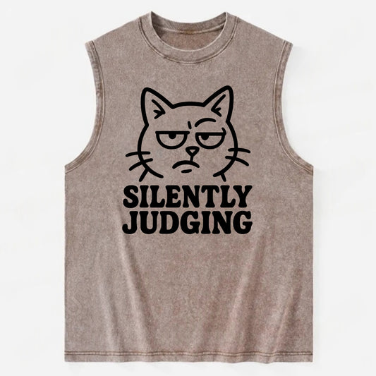 Sassy Side-Eye Cat - Vintage Washed Tank - Brown