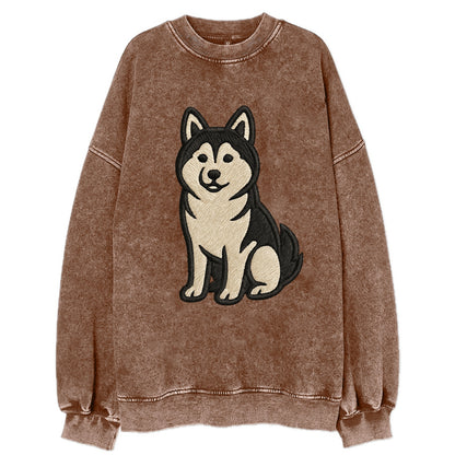 Pomsky - Pomeranian-Husky mix sitting po Vintage Sweatshirt - Brown