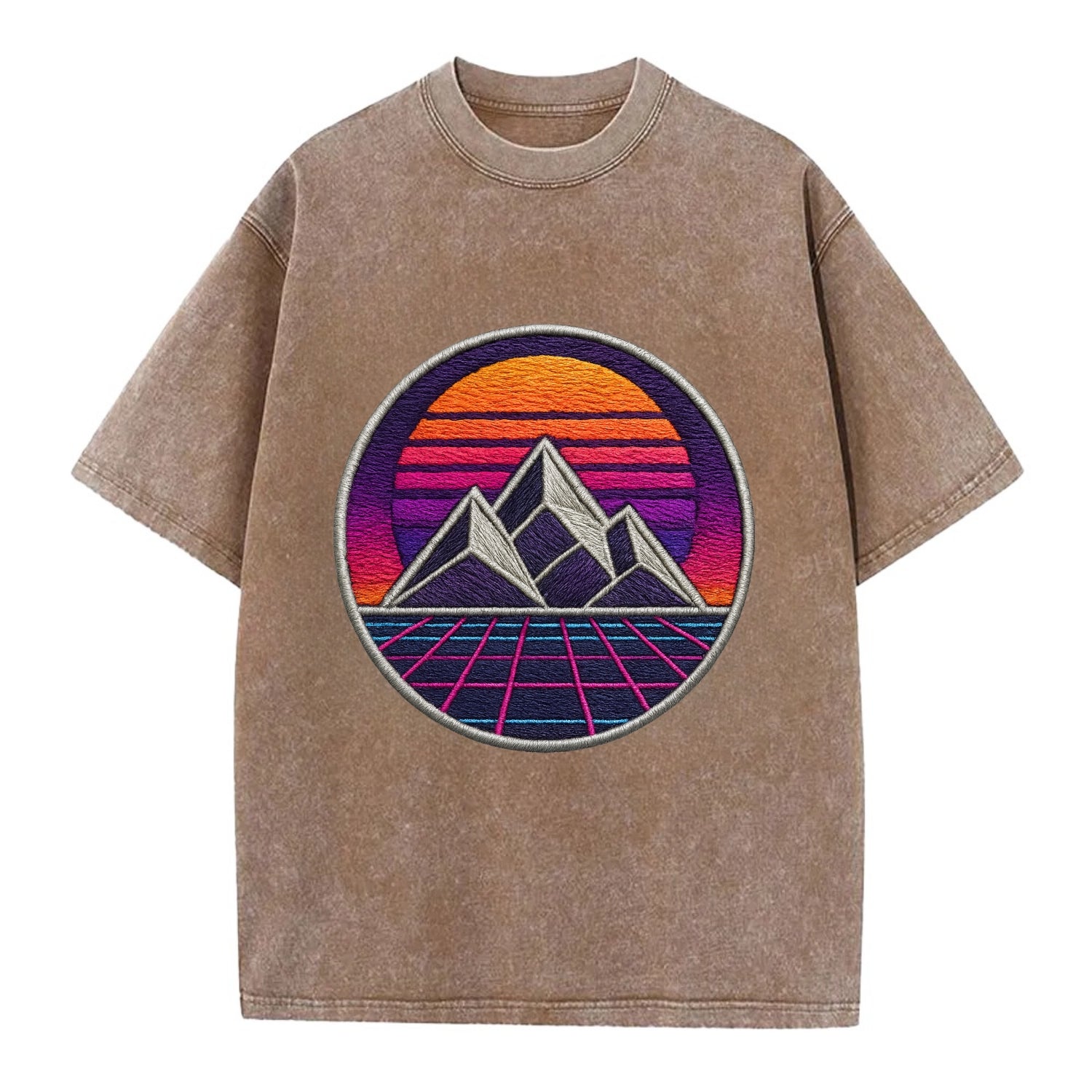 Retrowave Mountains - Vintage T-shirt - Brown