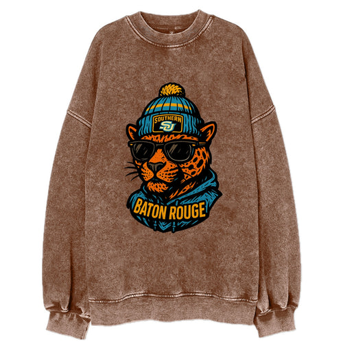 Baton Rouge Jaguar wearing Southern beanie with SU patch - Vintage Sweatshirt