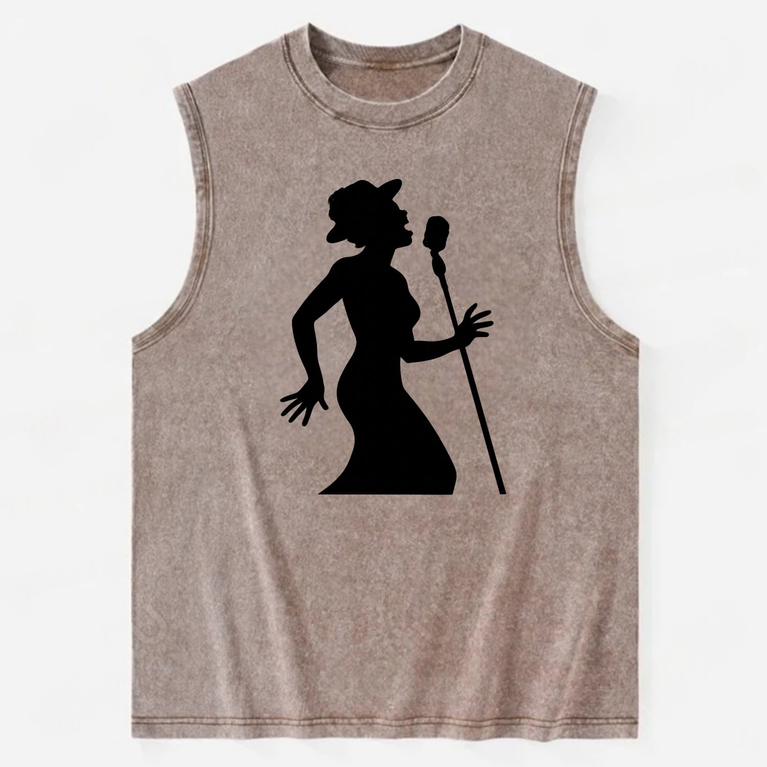 Jazz singer at vintage microphone - Vintage Washed Tank - Brown