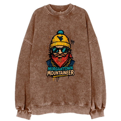 Morgantown Mountaineer wearing West Virginia beanie with WV patch - Vintage Sweatshirt