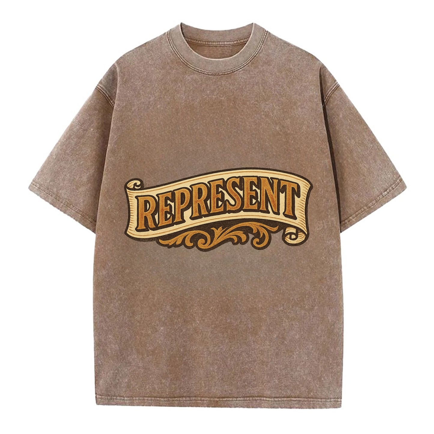 Bold typography design - "REPRESENT" - showing where you from - Vintage T-shirt - Brown