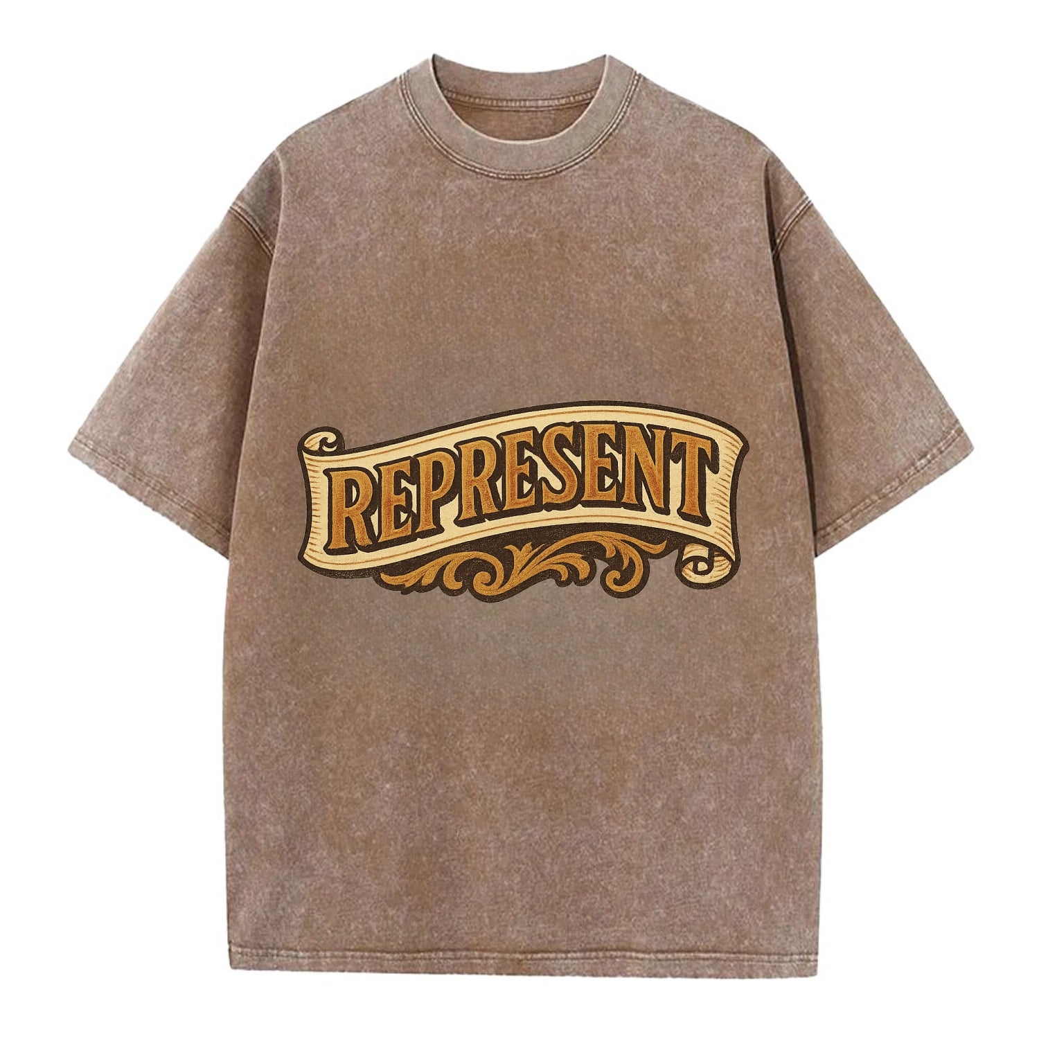 Bold typography design - "REPRESENT" - showing where you from - Vintage T-shirt - Brown