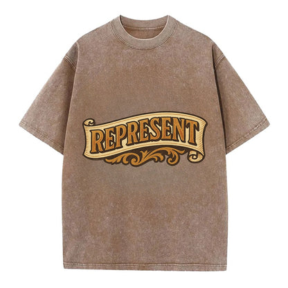 Bold typography design - "REPRESENT" - showing where you from - Vintage T-shirt - Brown