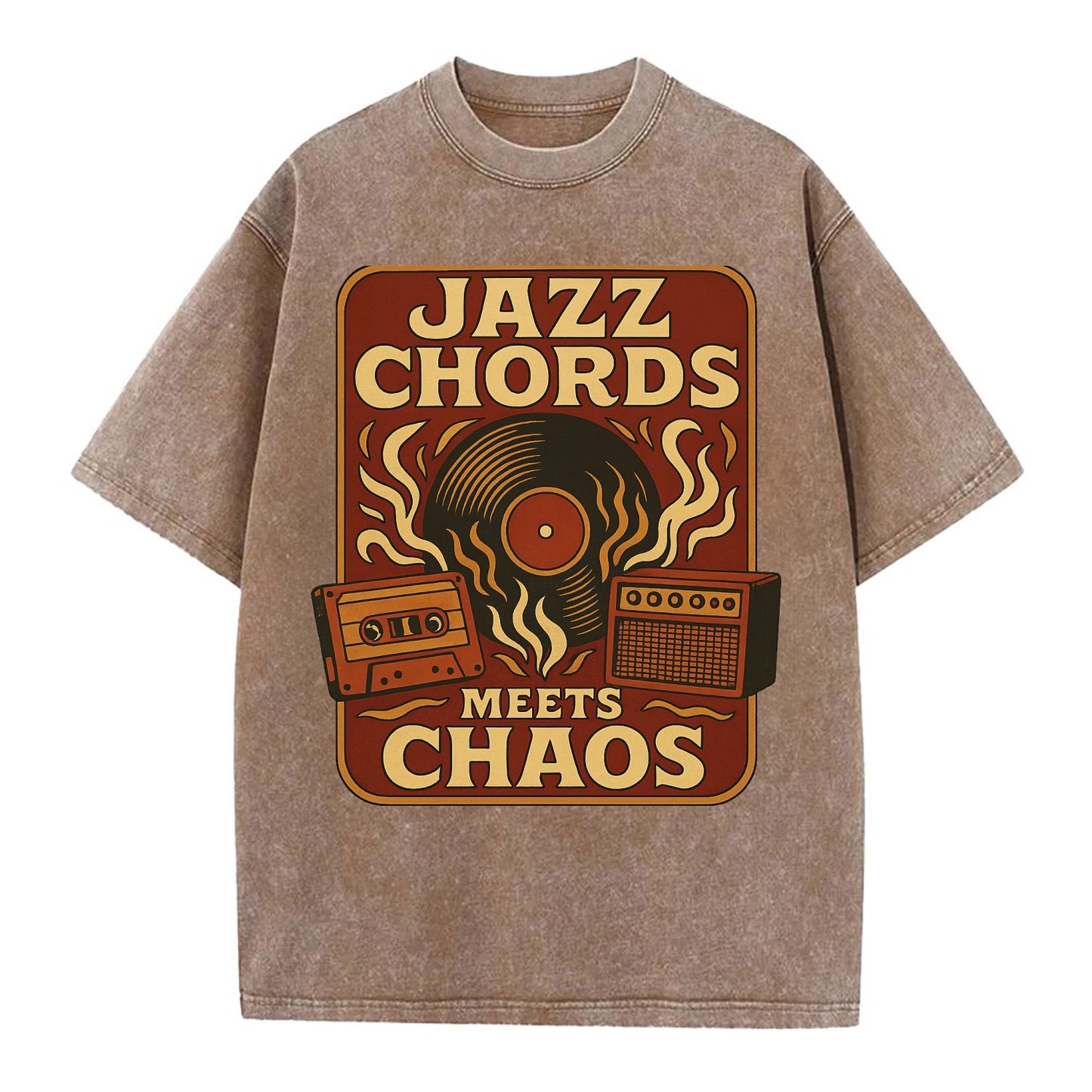 Jazz chords with hyperpop energy - "Jazz Meets Chaos" - unexpected fusion - Vintage T-shirt - Brown