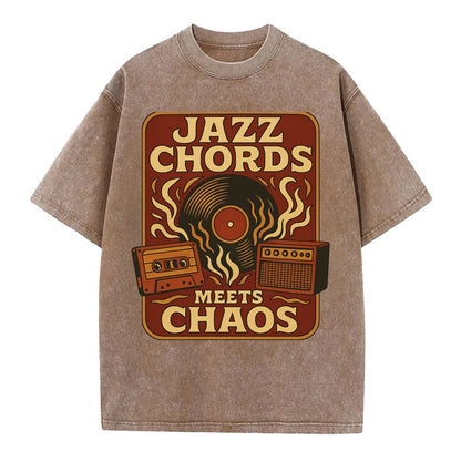 Jazz chords with hyperpop energy - "Jazz Meets Chaos" - unexpected fusion - Vintage T-shirt - Brown