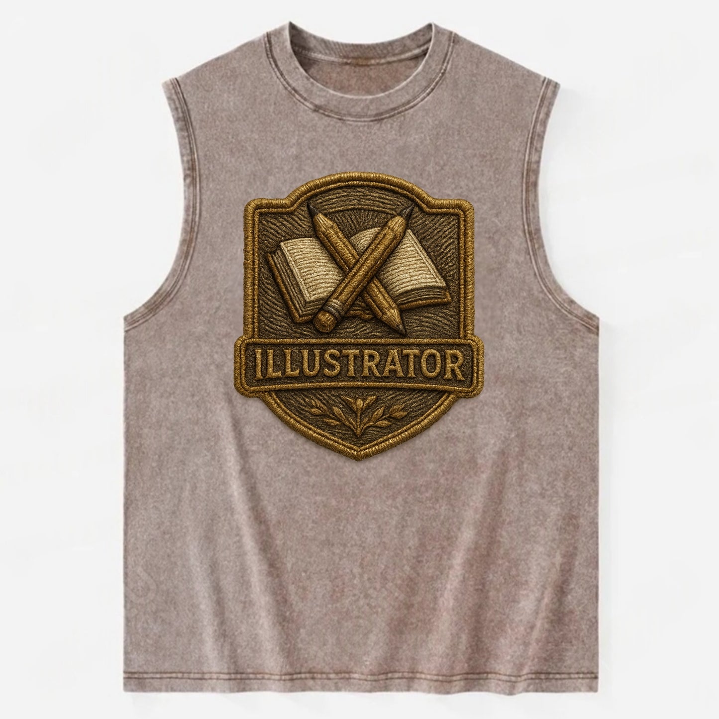 Pencils and sketchbook - illustrator badge - Vintage Washed Tank - Brown