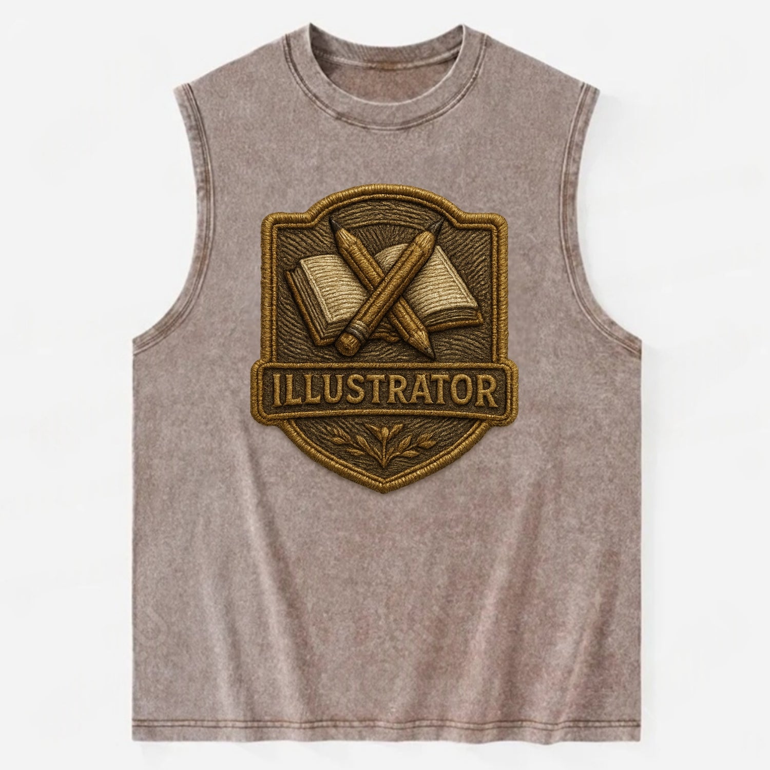 Pencils and sketchbook - illustrator badge - Vintage Washed Tank - Brown