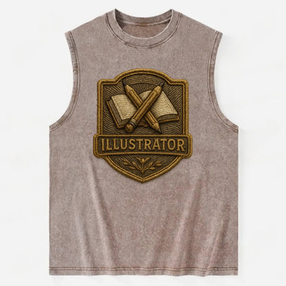 Pencils and sketchbook - illustrator badge - Vintage Washed Tank - Brown