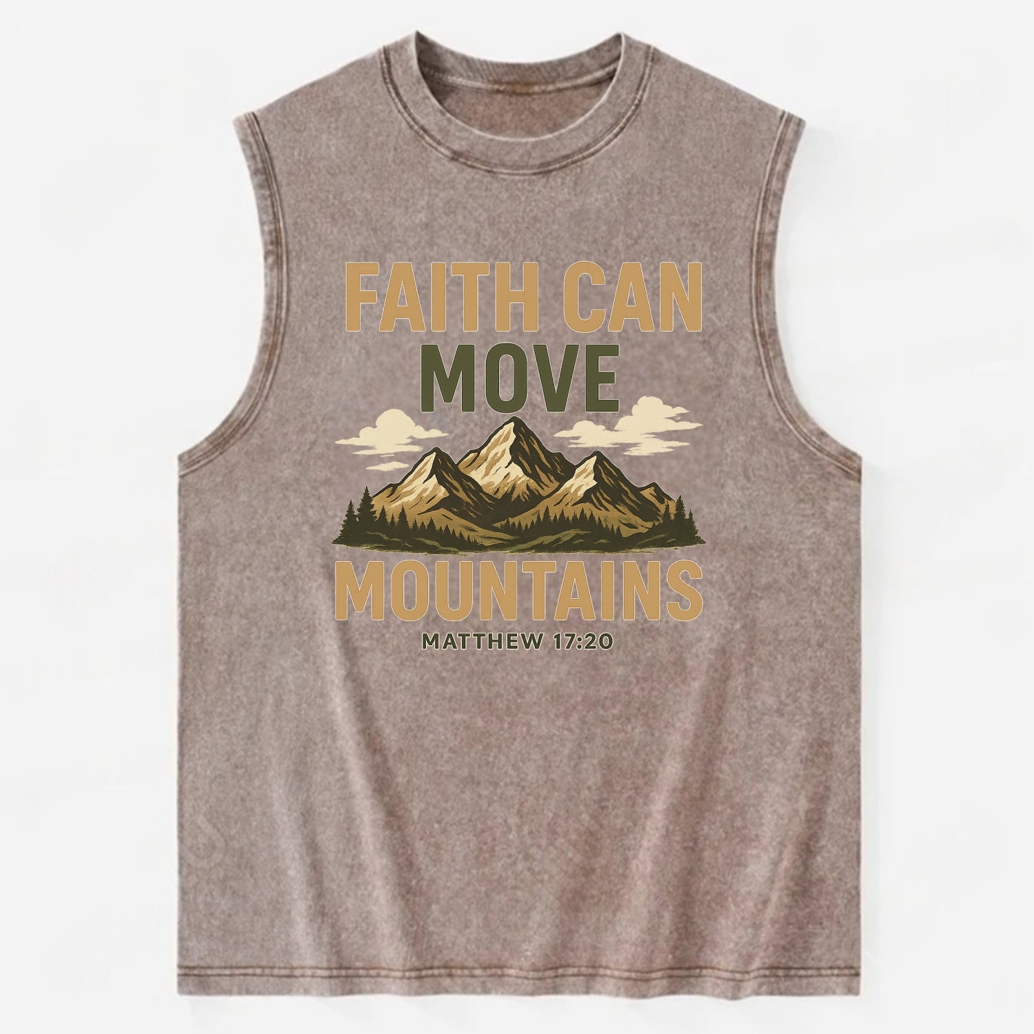 Matthew 17:20 Mountains - Vintage Washed Tank - Brown