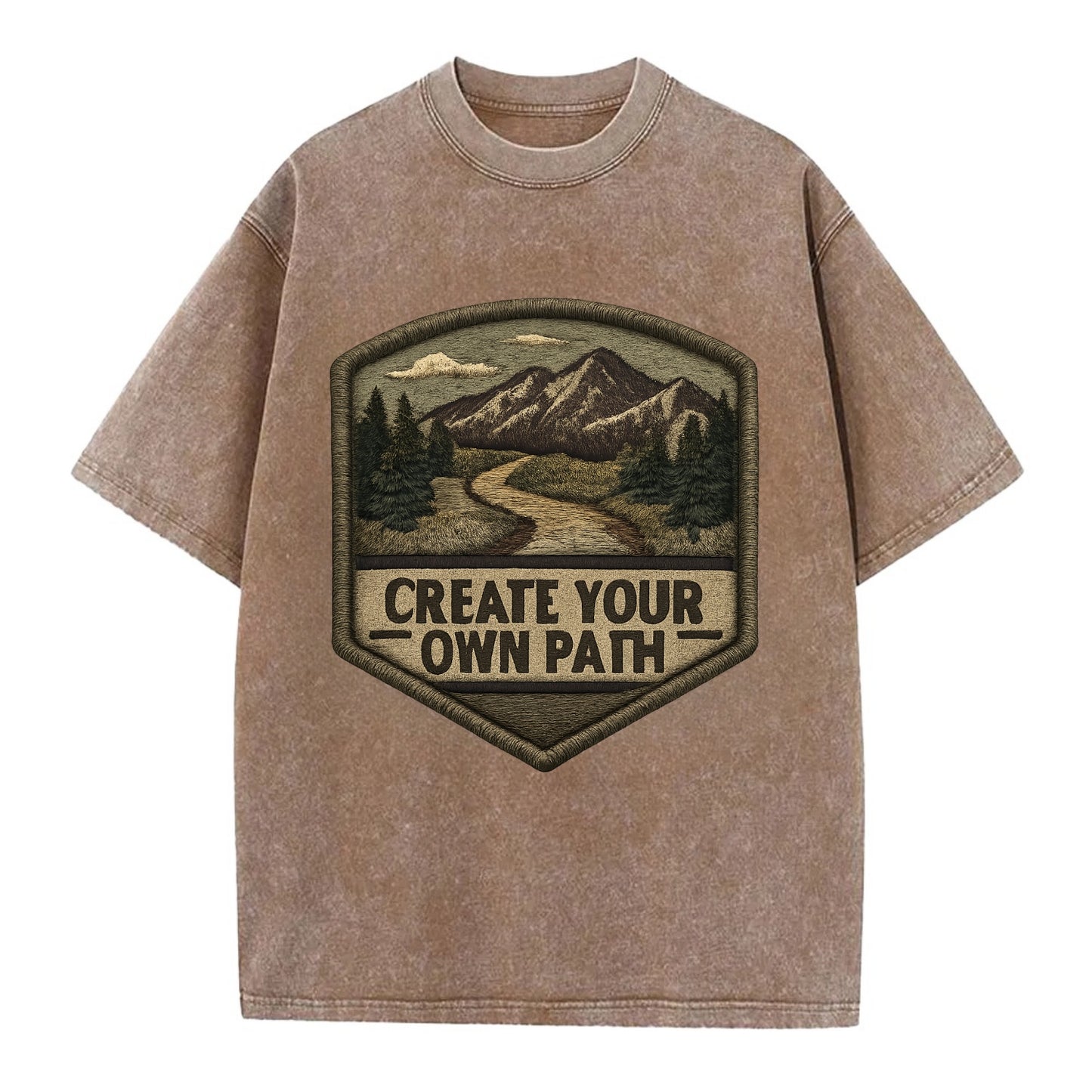 CREATE YOUR OWN PATH - trail with text in brown , independence - Vintage T-shirt - Brown