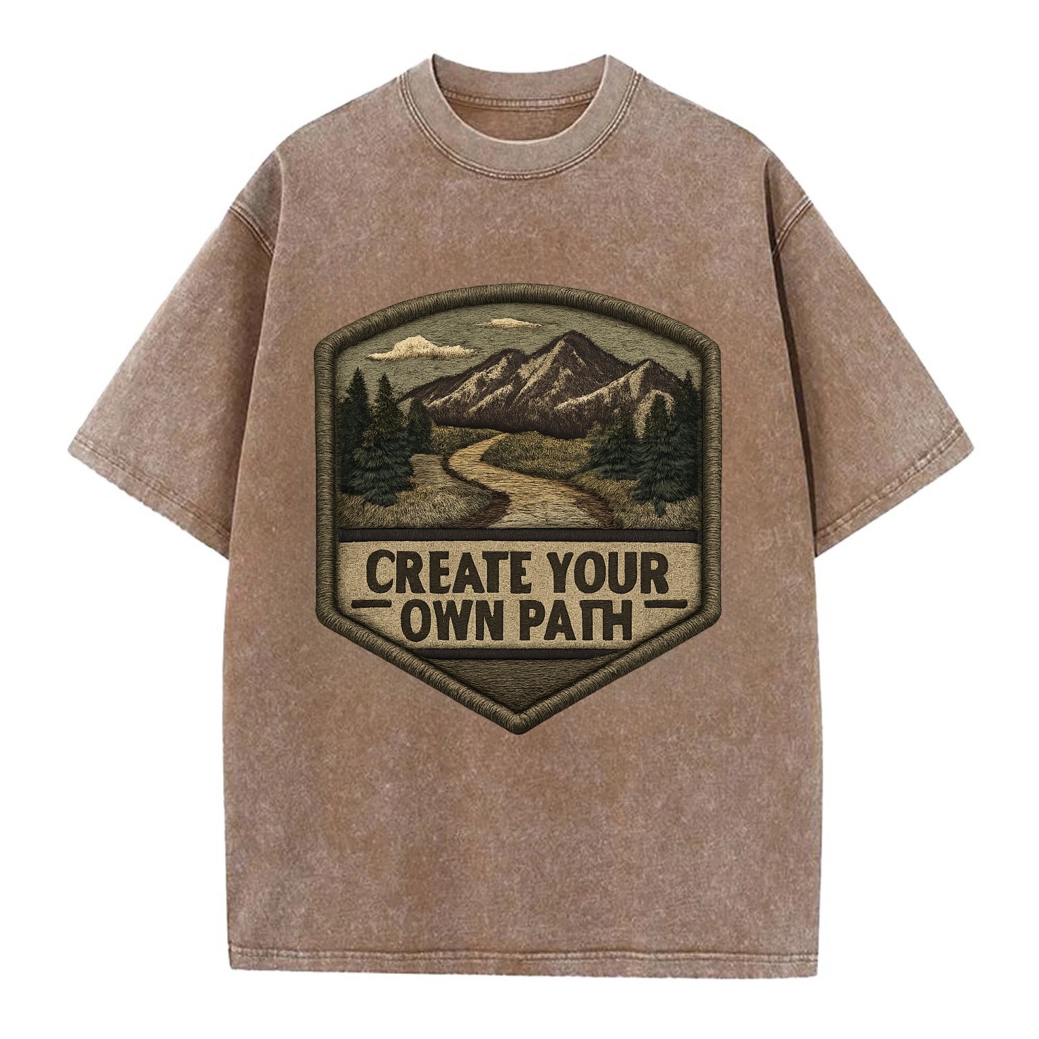 CREATE YOUR OWN PATH - trail with text in brown , independence - Vintage T-shirt - Brown